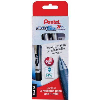 EnerGel XM BL77 Series, Rollerball Pen, Black, Fine Tip Size, 0.35mm Line Width, Pack of 3