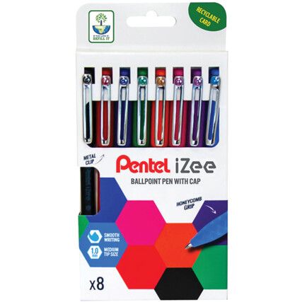 iZee BX460, Ballpoint Pen, Assorted, Non-Retractable, Broad, 0.5mm Line Width, Cartridge, 8 Pack