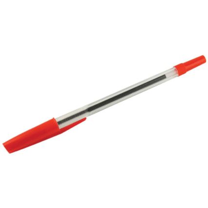 Ballpoint Pen, Red, Medium Tip Size, 1mm Line Width, Pack of 50