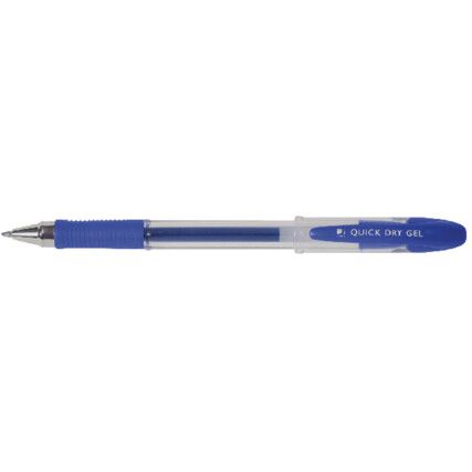 Quick Dry Series, Gel Pen, Blue, Medium Tip Size, 1mm Line Width, Pack of 12