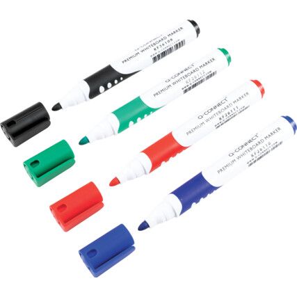 Whiteboard Marker, Assorted, Broad, Bullet, Non-Retractable, 4 Pack