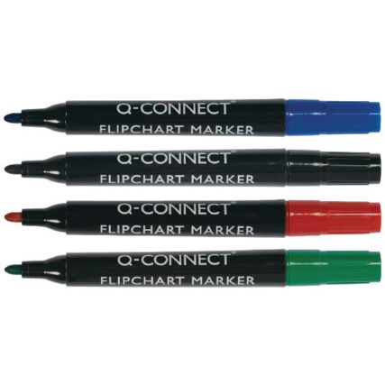 Flipchart Marker Pen, Assorted, Broad, Bullet, Non-Retractable, 4 Pack