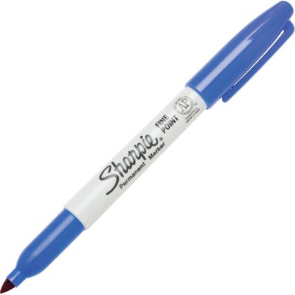 Permanent Marker, Blue, Fine Tip Size, Bullet Nib, Pack of 12