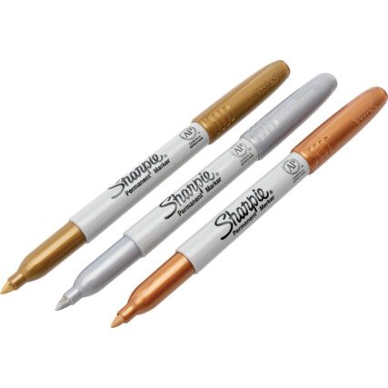 Permanent Marker Pen, Gold/Silver/Bronze, Fine, Bullet, Non-Retractable, 3 Pack