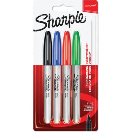 Permanent Marker Pen, Assorted, Fine, Non-Retractable,  4 Pack