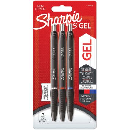 Gel Pen, Blue/Red, Retractable Design, 0.7mm, Non-Refillable,  3 Pack