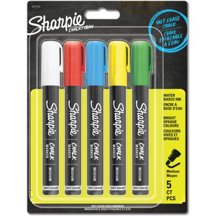 Chalk Marker Pen, Assorted, Non-Retractable,  5 Pack