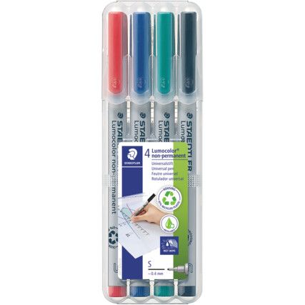 311 Lumocolor, OHP Marker Pen, Assorted, Fine, Bullet, Non-Retractable, 4 Pack