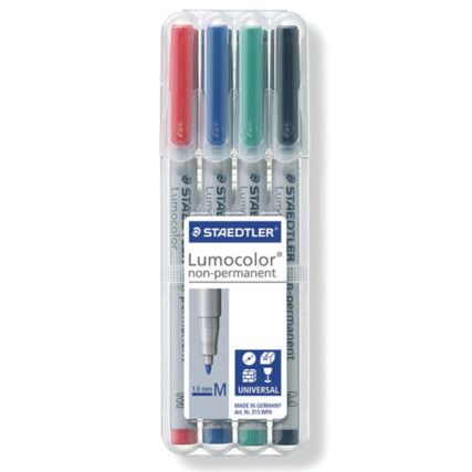 315 Lumocolor, OHP Marker Pen, Assorted, Medium, Bullet, Non-Retractable, 4 Pack