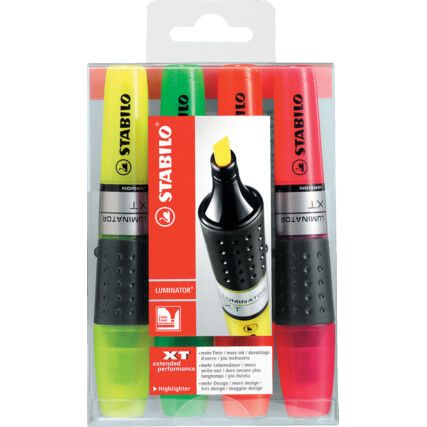 Luminator , Highlighter , Assorted , 2.0 - 5.0mm , Chisel , 4 Pack