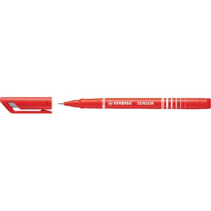 Sensor, Fineliner Pen, Red, Non-Retractable, Fine, 0.3mm Line Width, Non-Refillable, 10 Pack