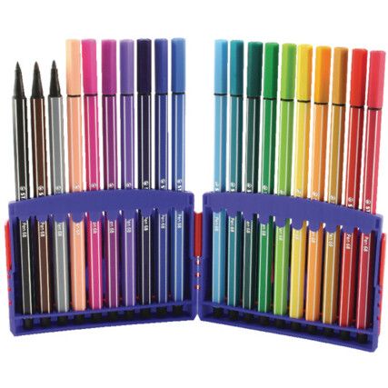 Pen 68, Fibre Tip Pen, Assorted, Non-Retractable, Medium, 1mm Line Width, Non-Refillable, 20 Pack