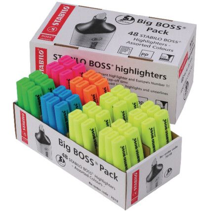 Boss , Highlighter , Assorted , 2.0 - 5.0mm , Chisel , 48 Pack