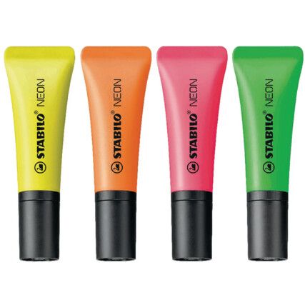 Neon , Highlighter , Assorted , 2.0 - 5.0mm , Chisel , 4 Pack