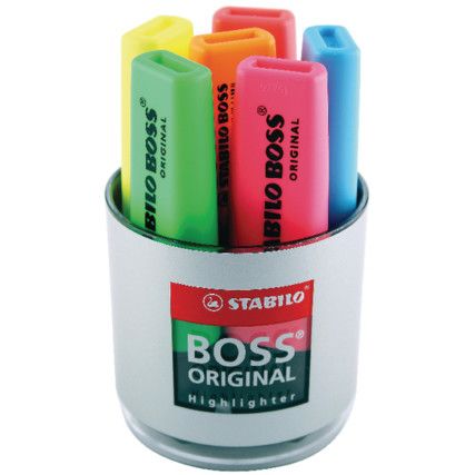 Boss , Highlighter , Assorted , 2.0 - 5.0mm , Chisel , 6 Pack