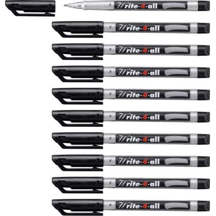 Write-4-All, Permanent Marker Pen, Black, Fine, Bullet, Non-Retractable, 10 Pack