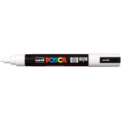 Posca 5M, Paint Marker Pen, White, Medium, Bullet, Non-Retractable, 1 Pack