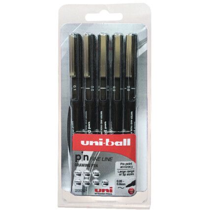 Pin, Drawing Pen, Black, Non-Retractable, Extra Fine, 0.05mm Line Width, Non-Refillable, 5 Pack