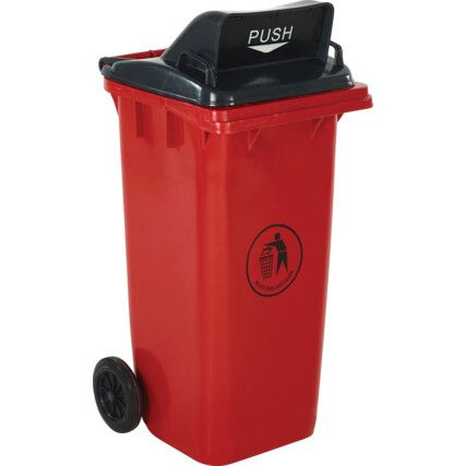 LWB12PFY Push Flap Red Wheelie Bin - 120 Litre