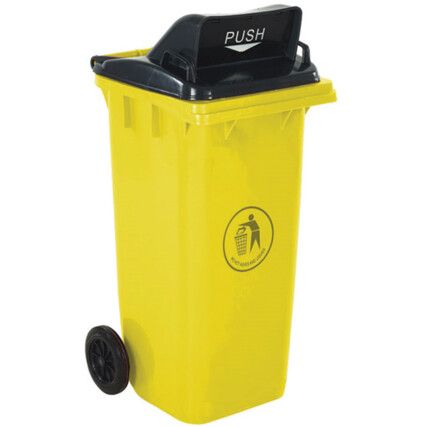 LWB12PFY Push Flap Yellow Wheelie Bin - 120 Litre