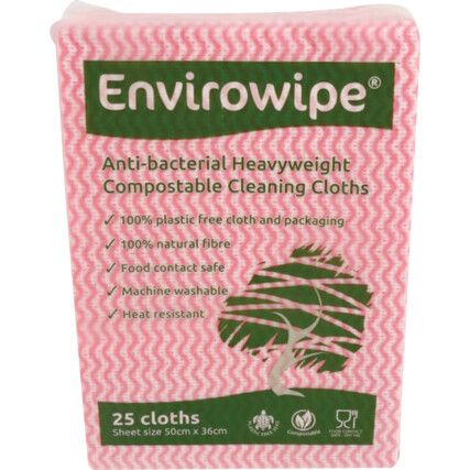 ENVIROWIPE FOLDED CLOTHS,COMPOSTABLE, RED (PK-25)