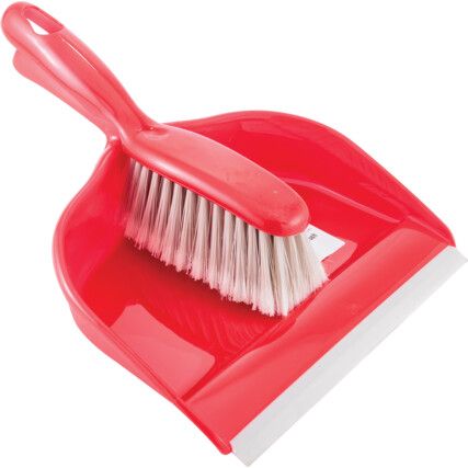 Dustpan & Brush Set, Soft Bristles, Red
