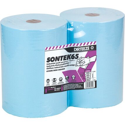 Industrial Wiper, Blue, 1 Ply, 2 Rolls, 280 Sheets per Roll
