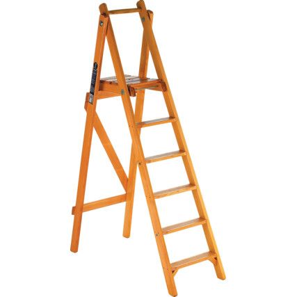 3-Tread, Folding Step Ladder, 1.24m, Timber, Brown