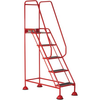 5-Tread, Feet step, 1.29m, Anti-Slip, Domed Feet, Red