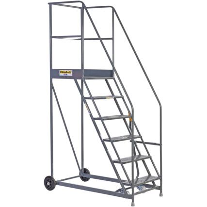 6-Wide Tread,  Warehouse Ladder, 1.5m, Non-Slip, Handrails, Mobile Grey