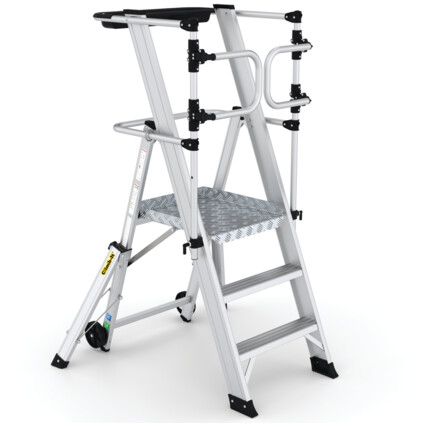 3-Tread, Folding Ladder Working Platform, 0.81m, Aluminium, Non-Slip, Guardgate, Mobile