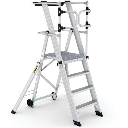 4-Tread, Folding Ladder Working Platform, 1.07m, Aluminium, Non-Slip, Guardgate, Mobile