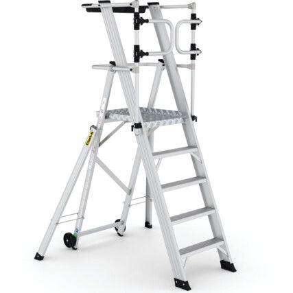 5-Tread, Folding Ladder Working Platform, 1.35m, Aluminium, Non-Slip, Guardgate, Mobile