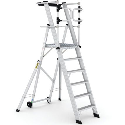 6-Tread, Folding Ladder Working Platform, 1.61m, Aluminium, Non-Slip, Guardgate, Mobile