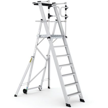 7-Tread, Folding Ladder Working Platform, 1.88m, Aluminium, Non-Slip, Guardgate, Mobile