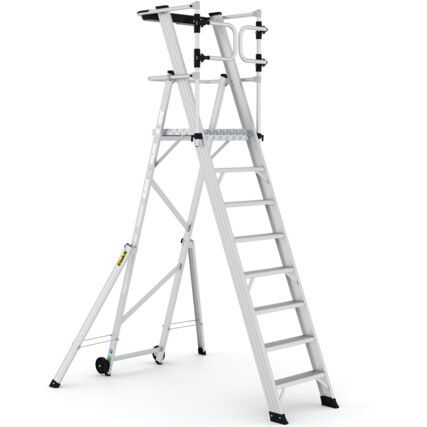 8-Tread, Folding Ladder Working Platform, 2.15m, Aluminium, Non-Slip, Guardgate, Mobile