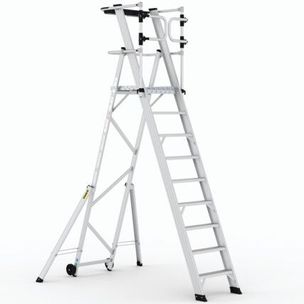 9-Tread, Folding Ladder Working Platform, 2.38m, Aluminium, Non-Slip, Guardgate, Mobile