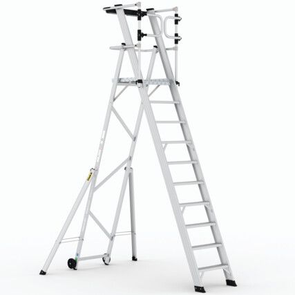 10-Tread, Folding Ladder Working Platform, 2.65m, Aluminium, Non-Slip, Guardgate, Mobile