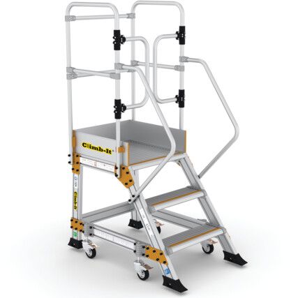 3-Wide Tread,  Step Platform, 0.75m, Non-Slip, Weight-reactive castors