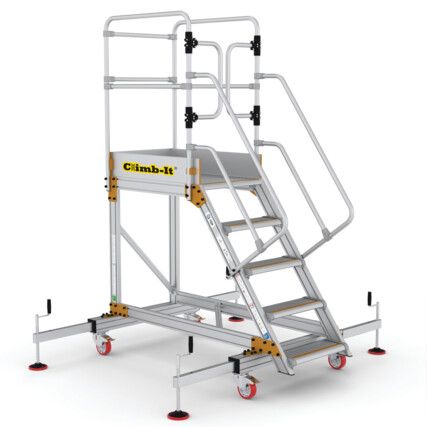 5-Wide Tread, Platform Steps, 1.25m, Adjustable Stabilisers, Non-Slip, Guard gate