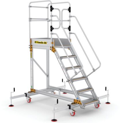 6-Wide Tread, Platform Steps, 1.5m, Adjustable Stabilisers, Non-Slip, Guard gate