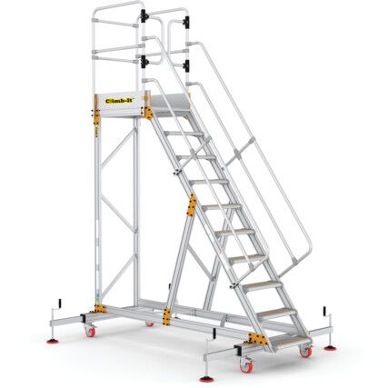 10-Wide Tread, Platform Steps, 2.5m, Adjustable Stabilisers, Non-Slip, Guard gate