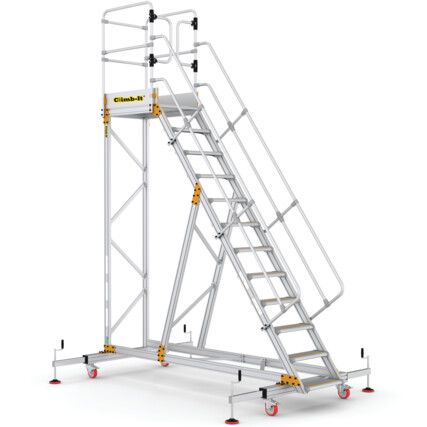 12-Wide Tread, Platform Steps, 3m, Adjustable Stabilisers, Non-Slip, Guard gate