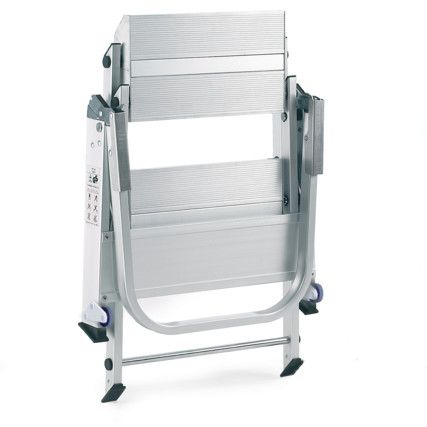 2-Wide Tread, Folding Step Ladder, 0.44m, Aluminium, Non-Slip, Handrail, Silver