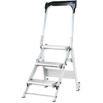 3-Wide Tread, Folding Step Ladder, 0.66m, Aluminium, Non-Slip, Handrail, Silver