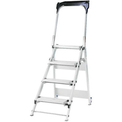 4-Wide Tread, Folding Step Ladder, 0.88m, Aluminium, Non-Slip, Handrail, Silver