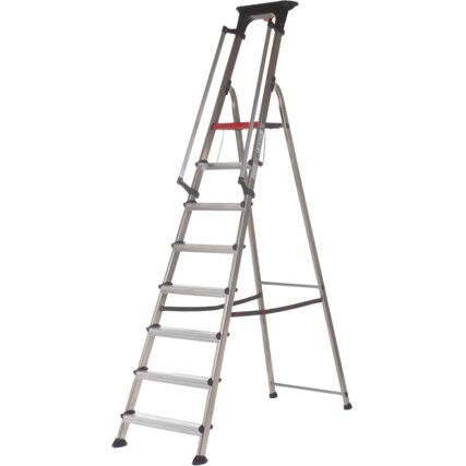 8 x Treads, Aluminium Step Ladder with Handrails, 2.326m