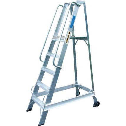 5-Tread,  Warehouse Ladder, 1m, Aluminium, Non-Slip, Handrails, Silver