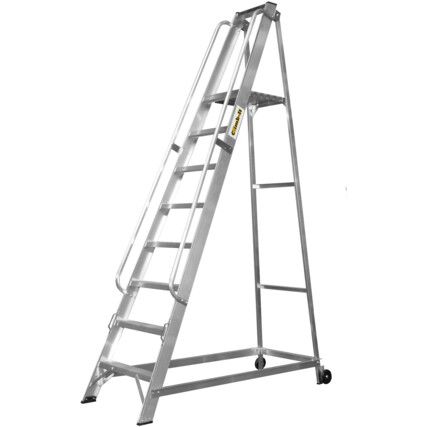 8-Tread,  Warehouse Ladder, 2m, Aluminium, Non-Slip, Handrails, Silver