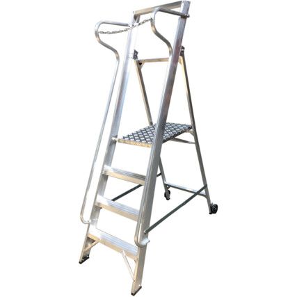 2-Wide Tread, Folding Step Ladder, 0.5m, Aluminium, Non-Slip, Handrails, Safety chain,  Silver